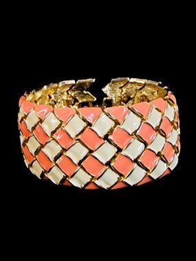 Vintage 1990s R.J. Graziano Orange White Enamel Bracelet Signed